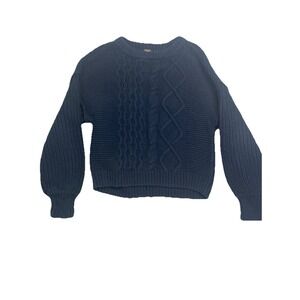 Free People Dream Cable Crew Neck Sweater,  Black,  XS